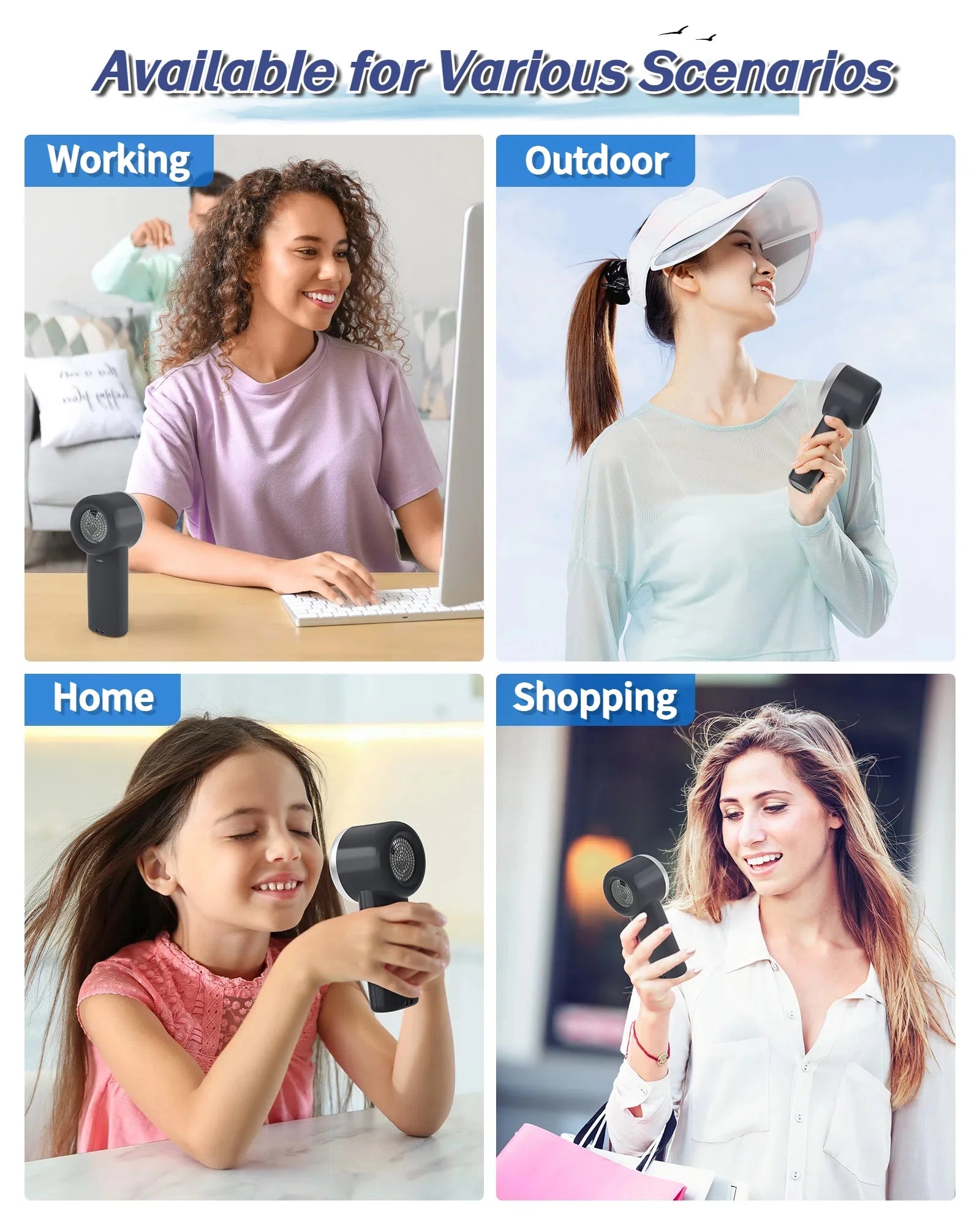 WHATOOK Portable Handheld Fan, Adjustable Mini Fan, Rechargeable Personal Fan, 3600 Mah Bladeless Fan, Digital Display, Gifts for Women Men Travel, Camping, Outdoor, Grey